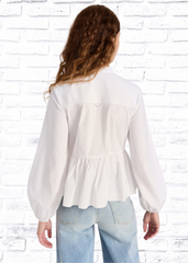 Jason Wu Long Sleeve Bib Blouse with Puff Sleeves