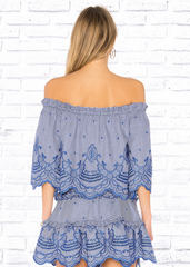 Alexis Dark Blue Gingham 'Eilis' Off-the-Shoulder Crop Top
