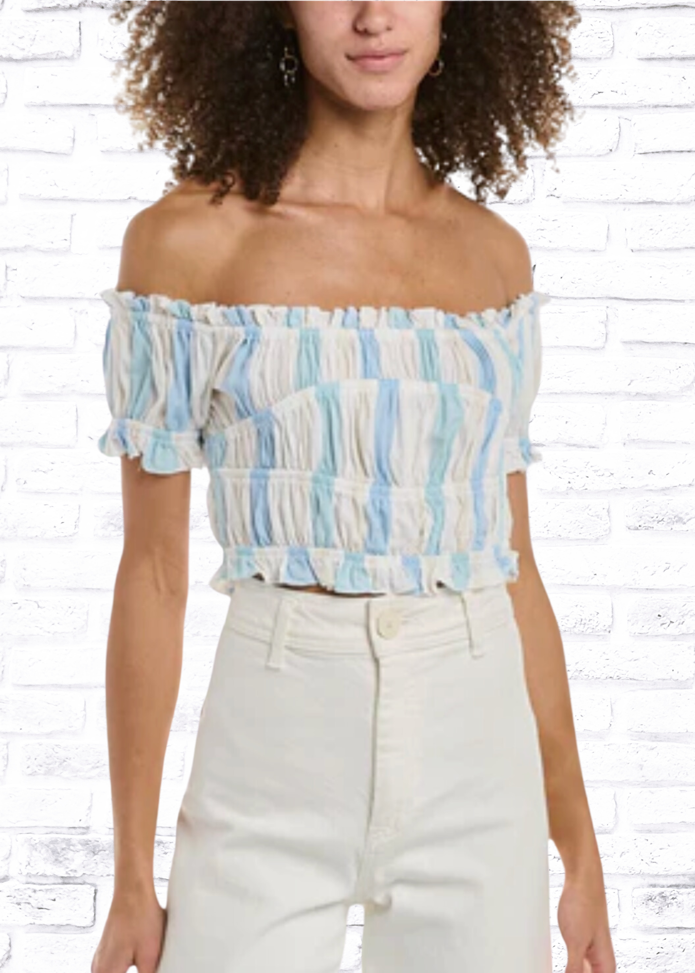 Ocean Drive Peasant-Style Off-the-Shoulder Crop Top