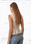 Reformation 'Jessy' Linen Peplum Top in Oatmeal