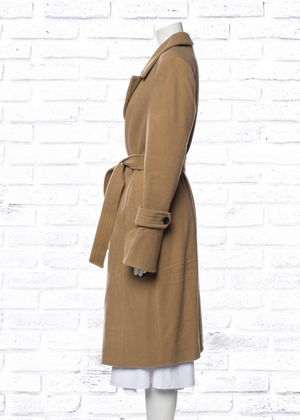 Joie Wool Camel Belted Peacoat with Bell-Cuffs