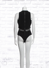 Alice + Olivia 'Makeda' Black Sleeveless Bodysuit with Mesh Lace Cutouts