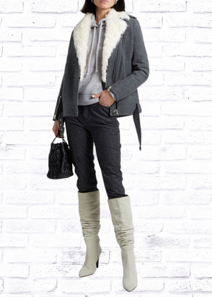 IRO 'Cidji' Shearling-Trimmed Brushed-Twill Biker Coat