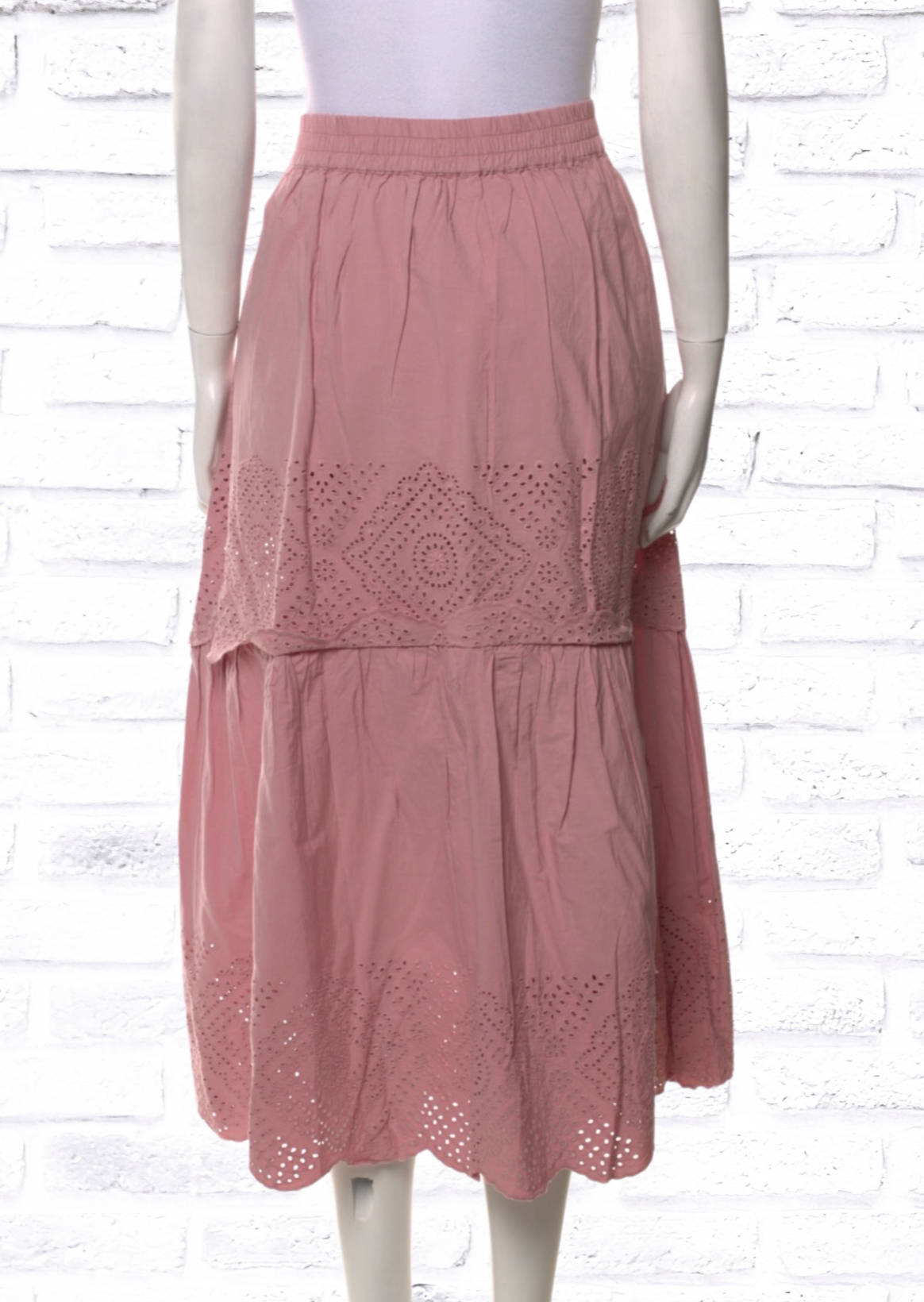 Sea New York Embroidery Tiered Midi Skirt
