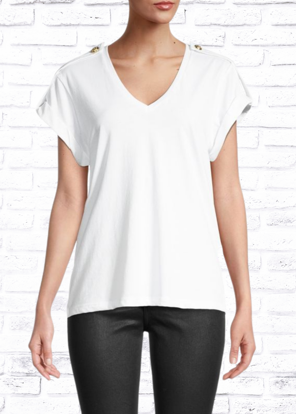 Derek Lam 10 Crosby 'Lynne' V-Neck Top w/ Button Detailing