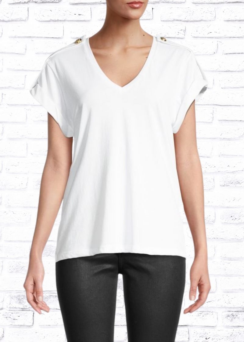 Derek Lam 10 Crosby 'Lynne' V-Neck Top w/ Button Detailing