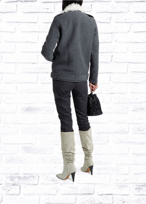 IRO 'Cidji' Shearling-Trimmed Brushed-Twill Biker Coat