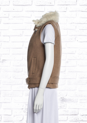 Rebecca Taylor Melange Camel Vest with Fur Lined Collar
