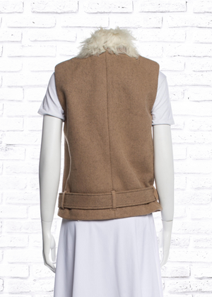 Rebecca Taylor Melange Camel Vest with Fur Lined Collar