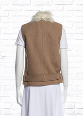 Rebecca Taylor Melange Camel Vest with Fur Lined Collar