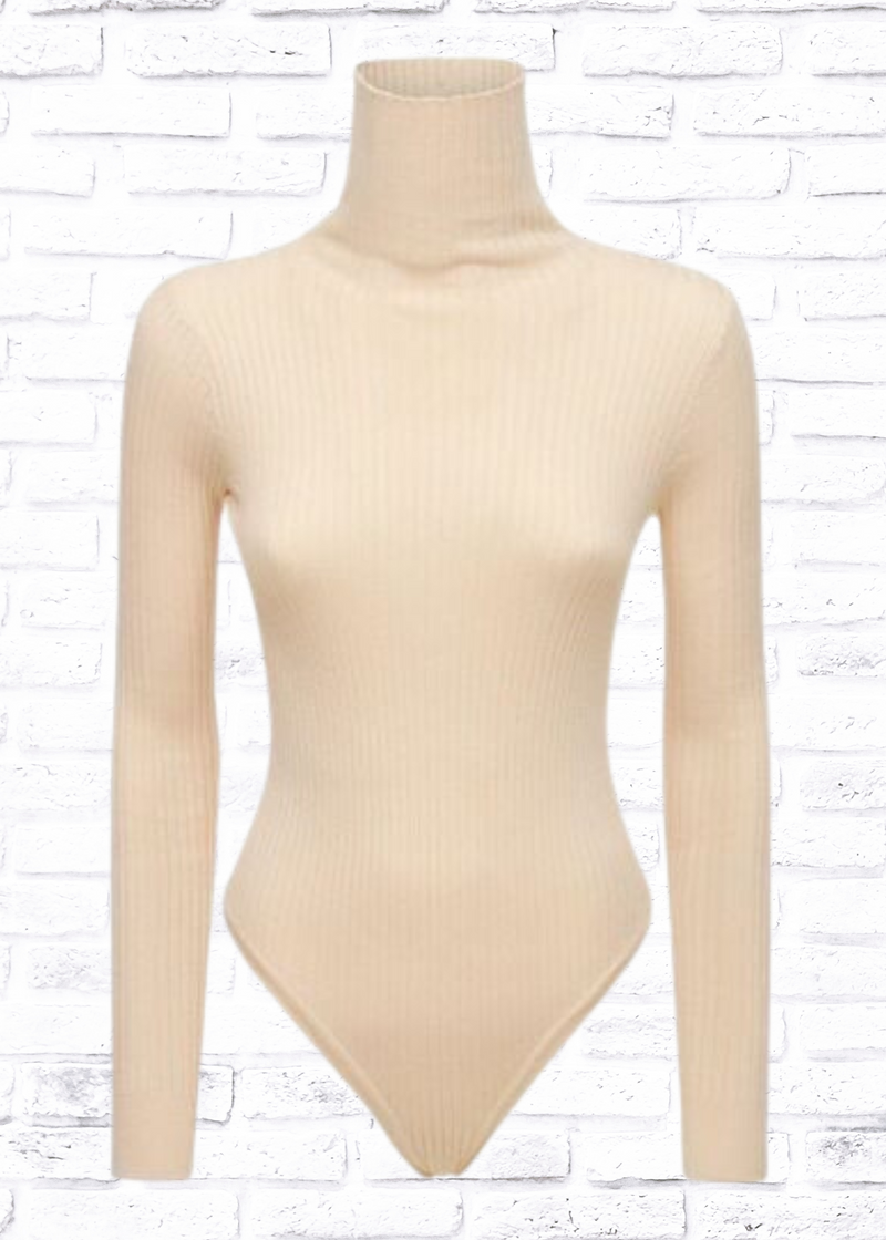 Live the Process Silk-Blend Tan Knit Turtleneck Bodysuit