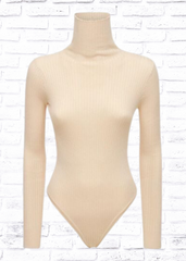 Live the Process Silk-Blend Tan Knit Turtleneck Bodysuit