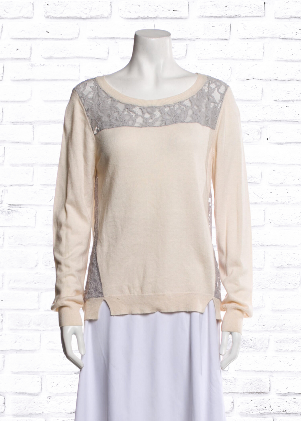 Rebecca Taylor Lightweight Wool-Blend Sweater w/ Lace Accents