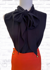 Tory Burch Navy Sleeveless Pussy-Bow Top