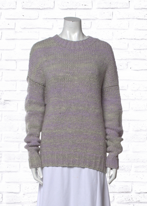 Derek Lam Lavender/Gray Striped Alpaca-Wool Blend Chunky Knit Sweater