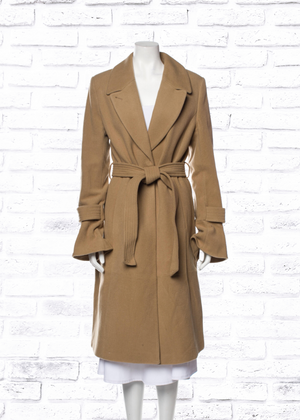 Joie Wool Camel Belted Peacoat with Bell-Cuffs
