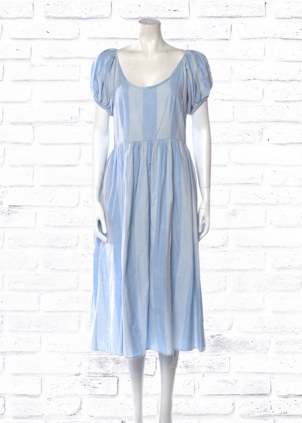 LoveShackFancy 'Lais' Blue Striped Peasant Midi Dress