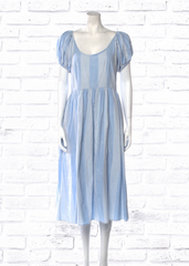 LoveShackFancy 'Lais' Blue Striped Peasant Midi Dress
