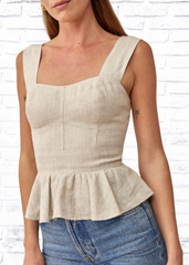 Reformation 'Jessy' Linen Peplum Top in Oatmeal