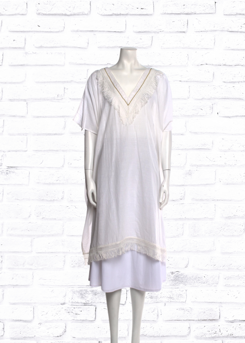 Verandah White Box Cotton Kaftan/Cover-Up