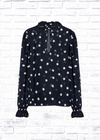 Ganni 'Midnight Blue' Polk-Dot Mock-Neck Blouse