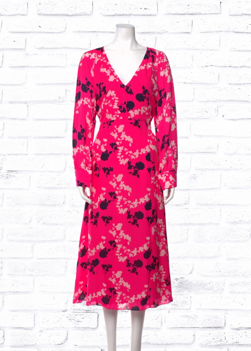 Tanya Taylor Silk 'Alannah' Printed Hot Pink Midi Dress