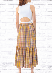 Tanya Taylor 'Camilla' Neutral Plaid Midi Dress