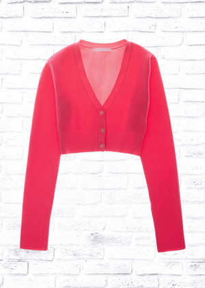 Helmut Lang Neon Pink Button-up Cropped Sweater