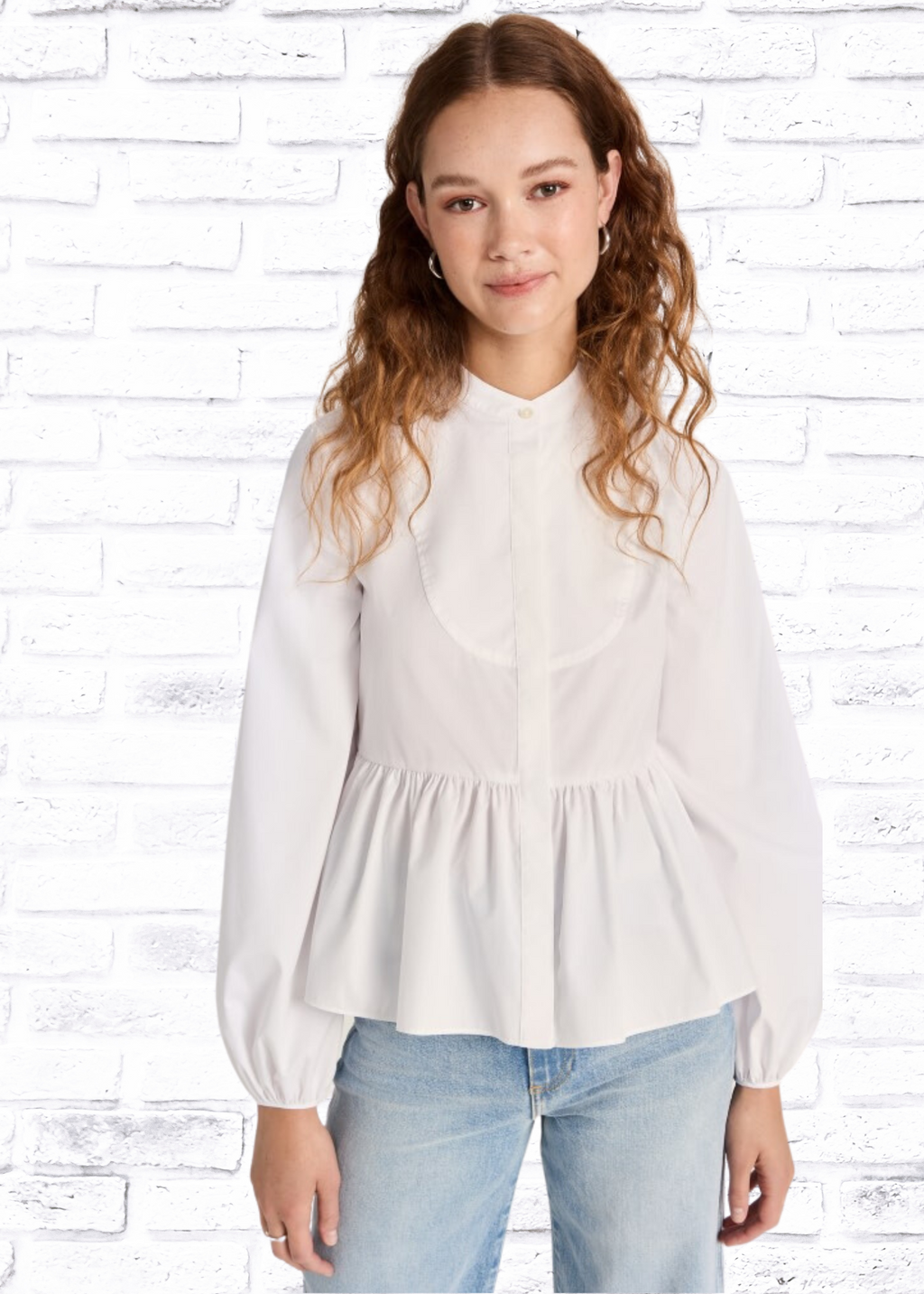 Jason Wu Long Sleeve Bib Blouse with Puff Sleeves