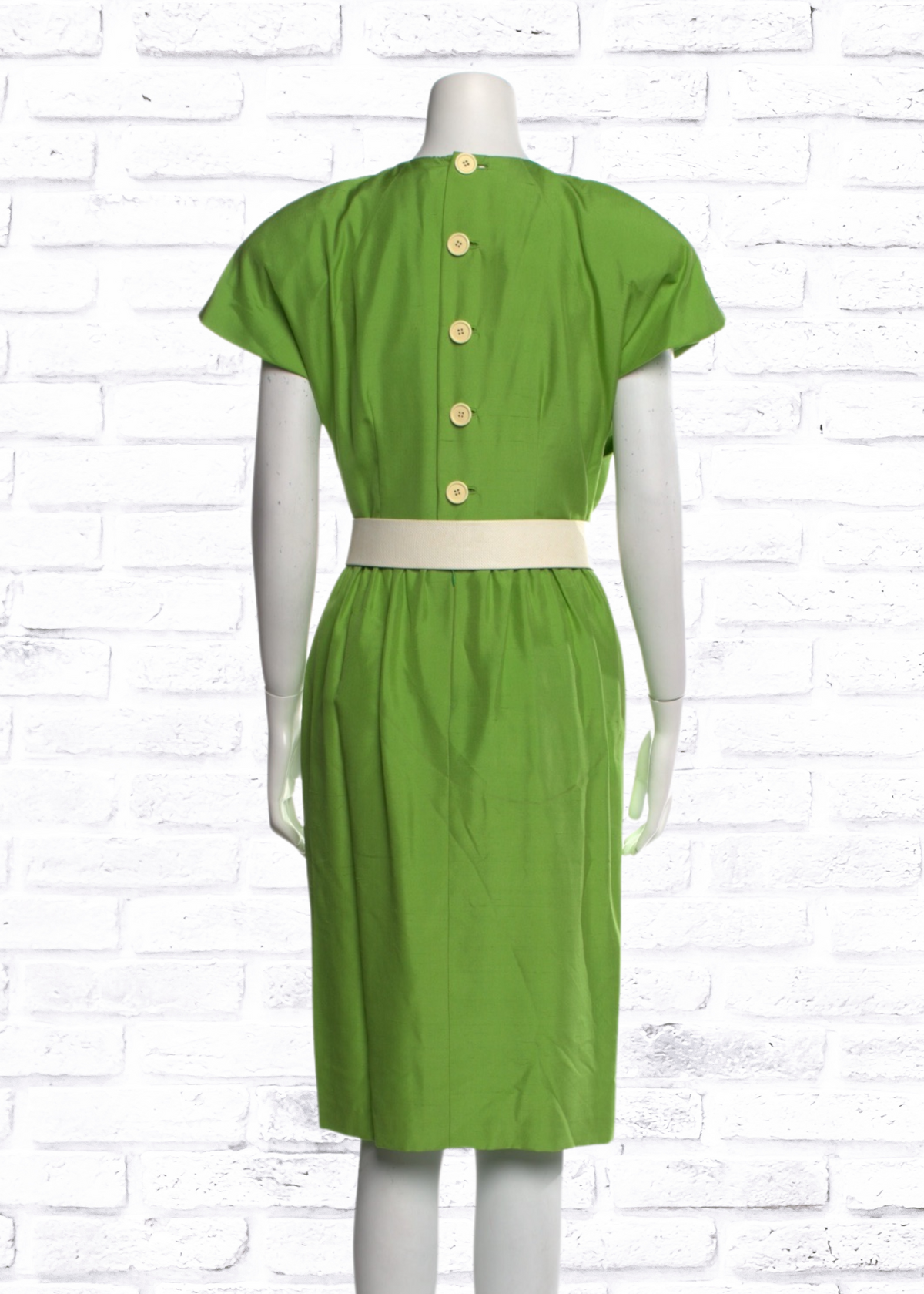 Bill Blass Vintage 50s-Style Belted Olive Green Sheath Dress