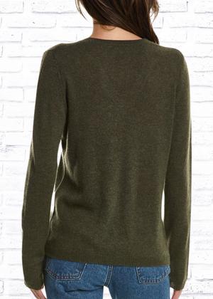 InCashmere Olive Green Cashmere V-Neck Sweater