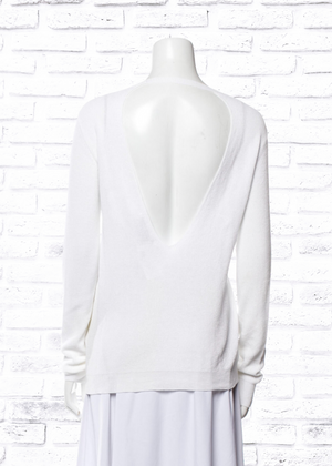 A.L.C. White Ribbed Open-Back Sweater