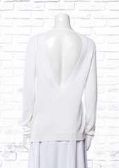A.L.C. White Ribbed Open-Back Sweater