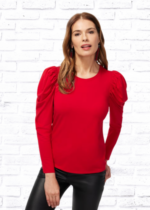 Rebecca Taylor Ruched Puffed-Sleeve Long Sleeve Top