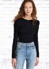Rebecca Taylor Ruched Puffed-Sleeve Long Sleeve Top