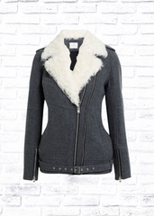 IRO 'Cidji' Shearling-Trimmed Brushed-Twill Biker Coat