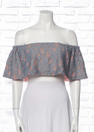 Alexis Dusty Rose and Gray Lace Off the Shoulder Taza Crop Top
