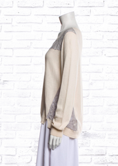 Rebecca Taylor Lightweight Wool-Blend Sweater w/ Lace Accents
