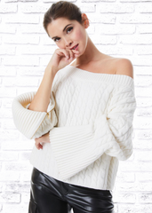 Alice + Olivia 'Ina' Bateau-Neck Cable-Knit Sweater