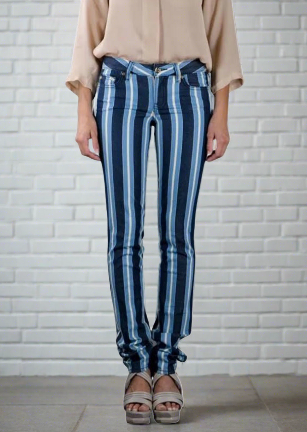 Tory Burch Skinny Blue/Denim Striped Jeans