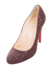 Christian Louboutin Burgundy Glitter Round-Toe Pumps