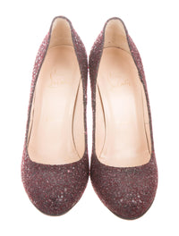 Christian Louboutin Burgundy Glitter Round-Toe Pumps