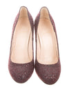 Christian Louboutin Burgundy Glitter Round-Toe Pumps