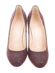 Christian Louboutin Burgundy Glitter Round-Toe Pumps