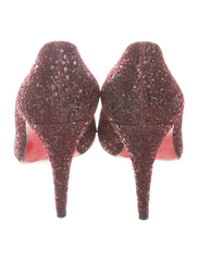 Christian Louboutin Burgundy Glitter Round-Toe Pumps