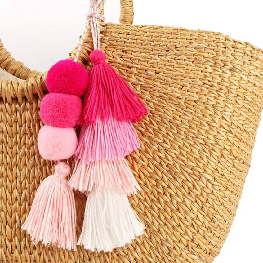 I-BOSOM Colorful Boho Pom Pom Tassel Bag Charm Key Chain (A style) at   Women's Clothing store