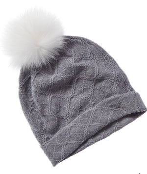 Hannah Rose Cashmere Cross Stitch Pom-Pom Hat