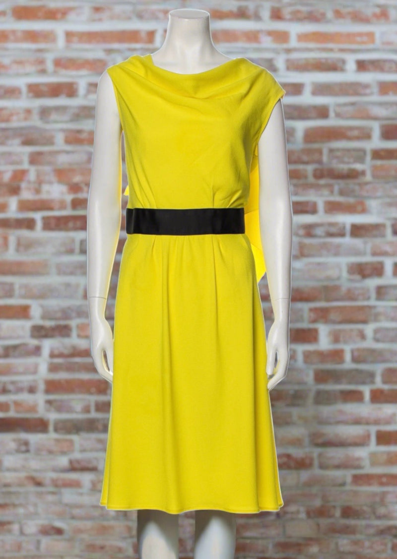 Paule Ka Yellow A-Line Drape-Neck Midi Dress