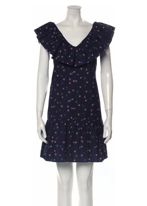 *FIRE SALE* Rebecca Taylor 'Farren' Navy Ruffle Linen-Blend Mini Dress