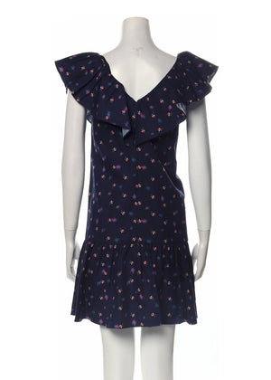 *FIRE SALE* Rebecca Taylor 'Farren' Navy Ruffle Linen-Blend Mini Dress